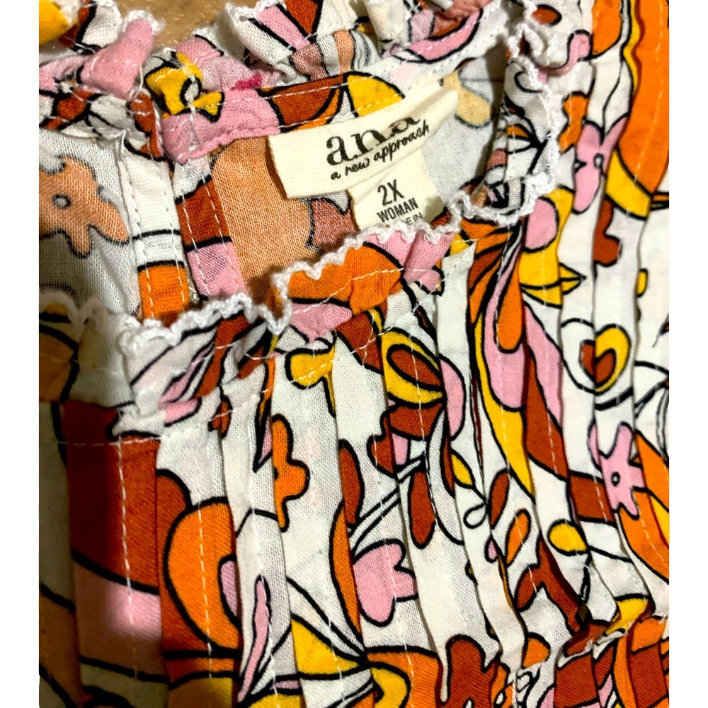 a.n.a 70s Retro Vibes Pleated Ruffle Sleeve Floral Print Blouse - Picture 3 of 3